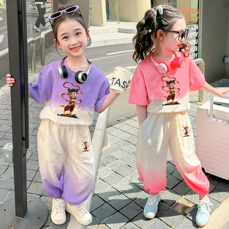 儿童潮童洋气哪吒运动套装2025夏装大童宝宝夏季炸街时髦亲子装
