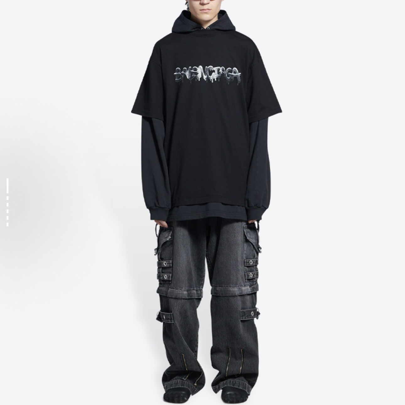 未使用 Balenciaga/巴黎世家 印花logo假两件卫衣/M码/WL1726