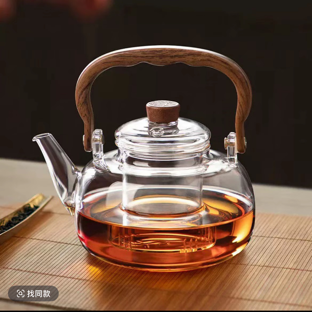 爆款高硼硅玻璃透明色加厚耐热煮茶壶祥云煮茶壶泡茶壶