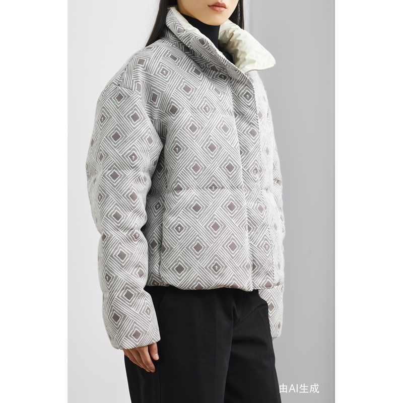 Gu_De 女菱形花纹鸭绒羽绒外套