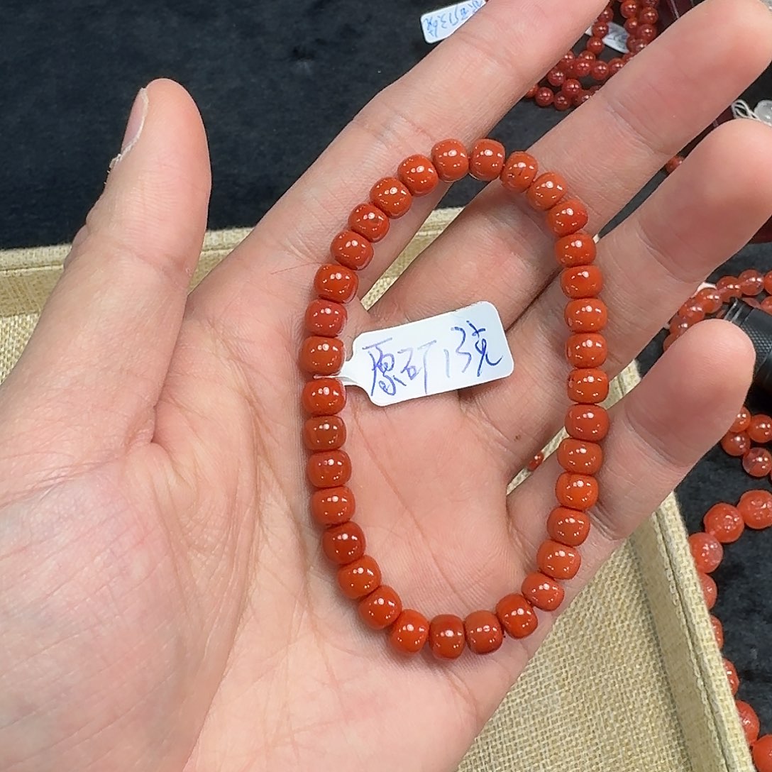 南红玛瑙手链未镶嵌原矿南红手串6mm➕瓦西柿子锦