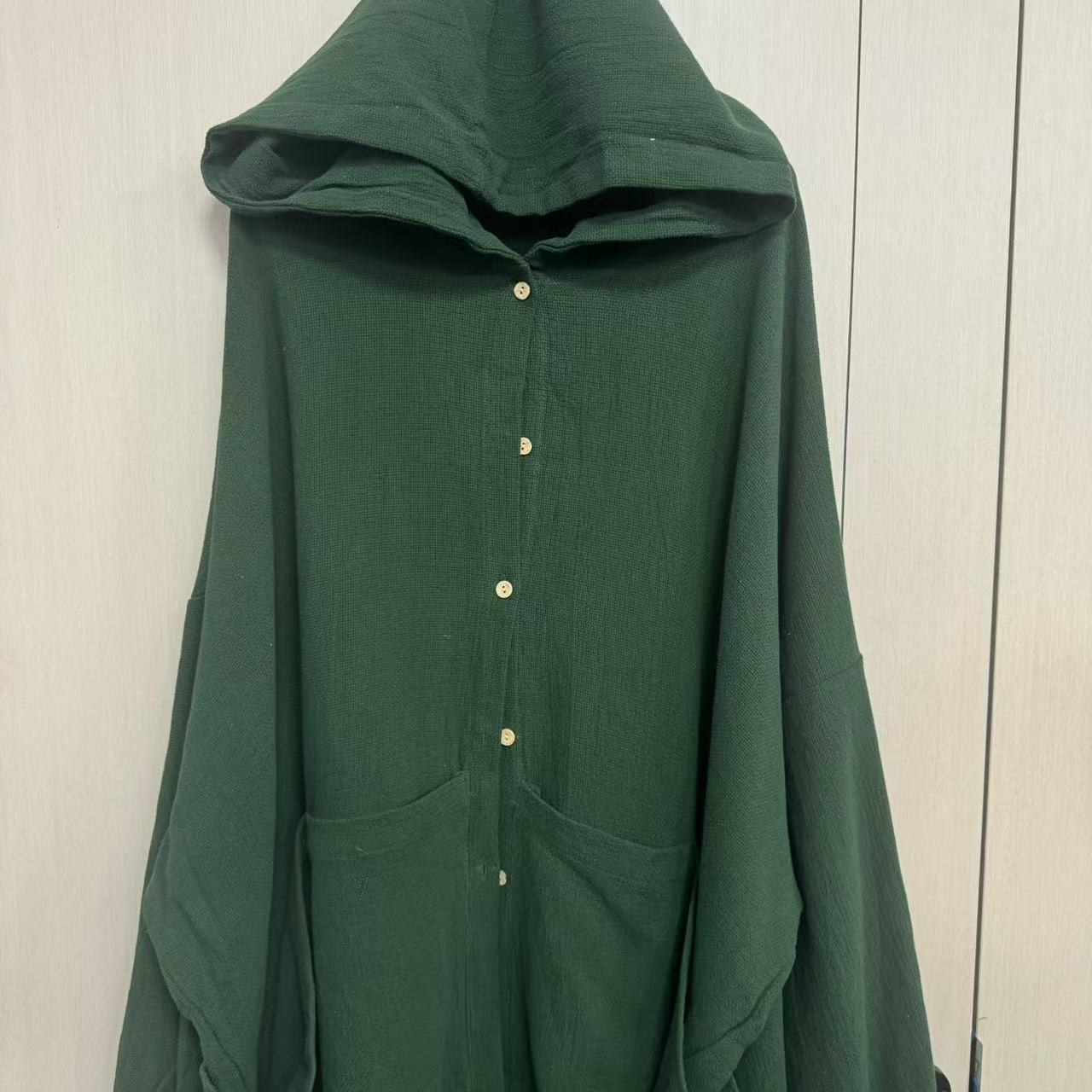 【沐木流浪记】绿色编织连帽四兜女装风衣外套z