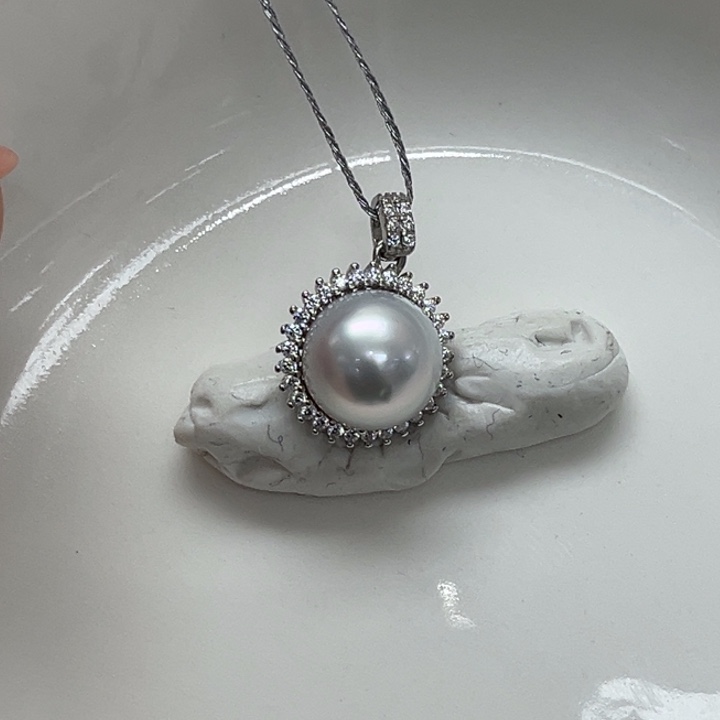 银S925镶嵌海水珍珠颈饰澳白9-10mm15号