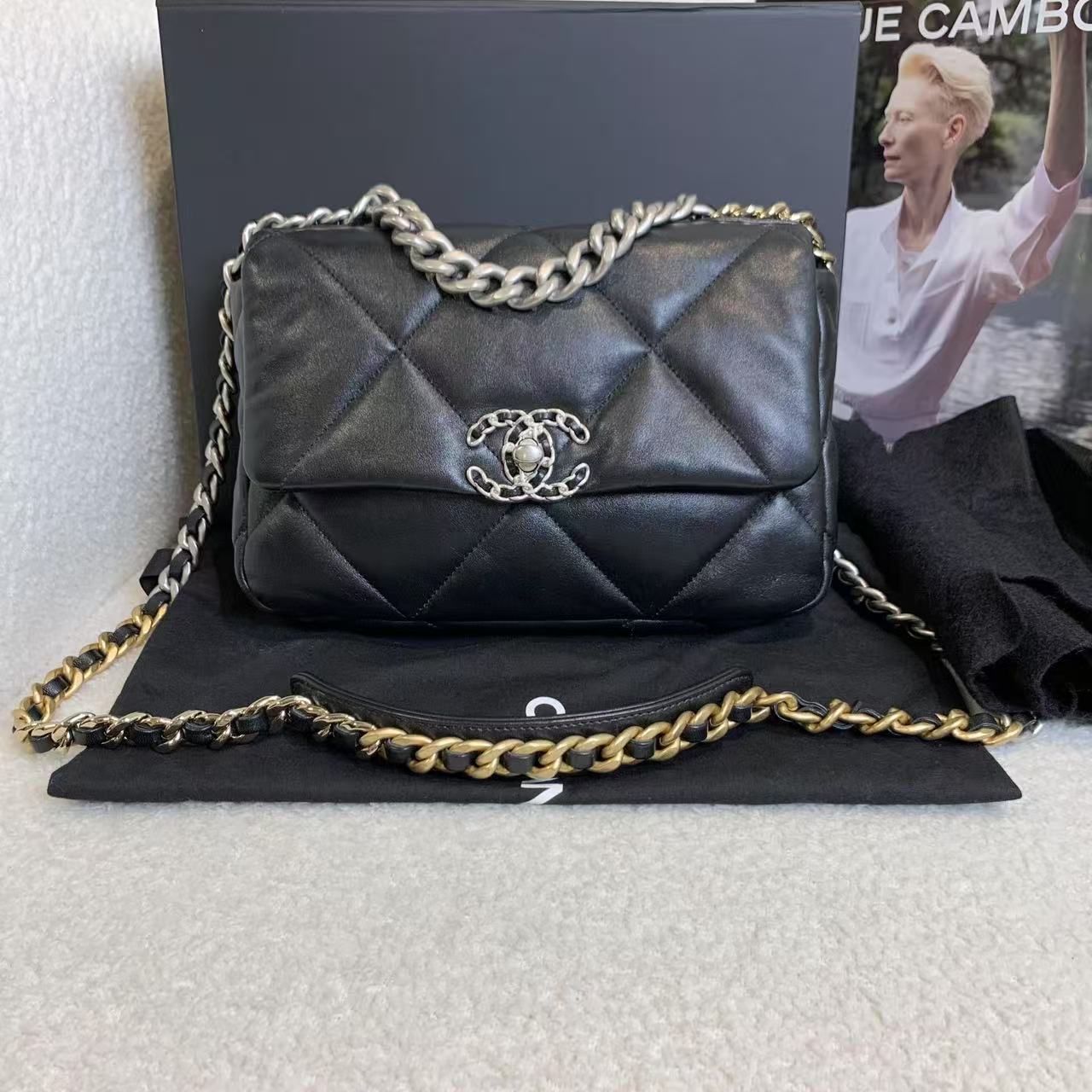 99新 Chanel/香奈儿 壹臻/Chanel 22C黑银羊19bag小号 55857145