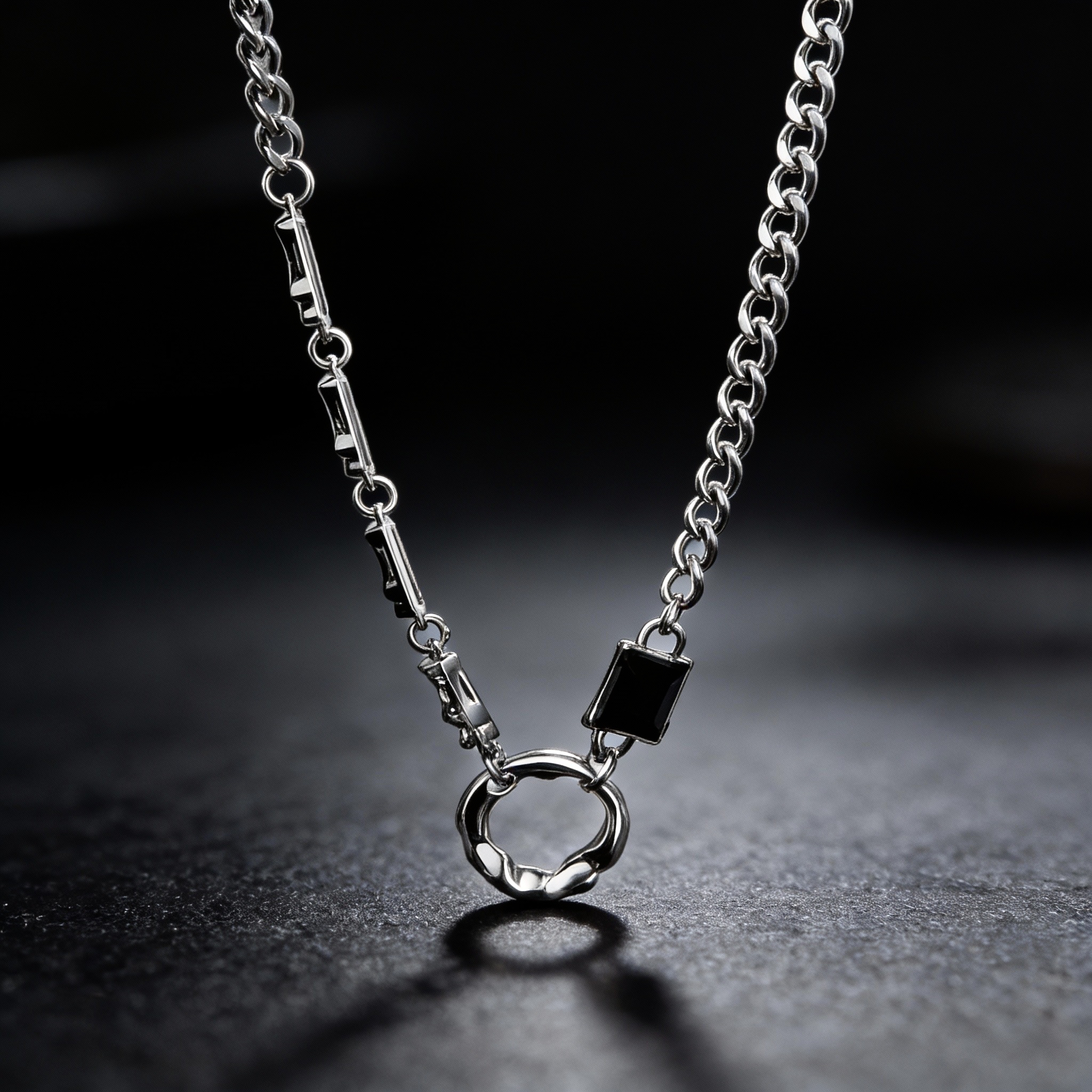 钛钢项链 潮酷嘻哈个性不规则圆环几何混搭设计秋冬毛衣链7028