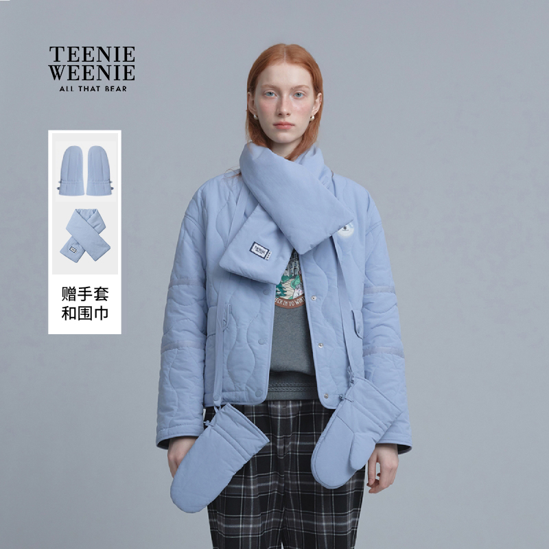 *TeenieWeenie小熊女装棉服25年冬新款菱形格圆领外套TTJP254CC1A
