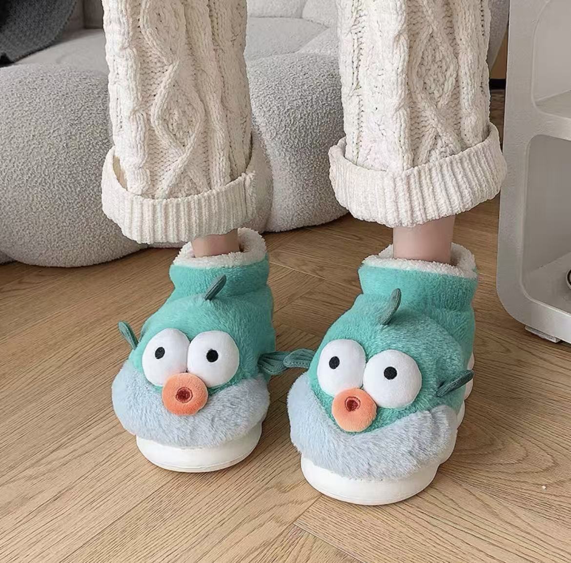 2编码801-999卡通包跟厚底高帮棉拖鞋女冬季居家室内保暖可爱棉鞋