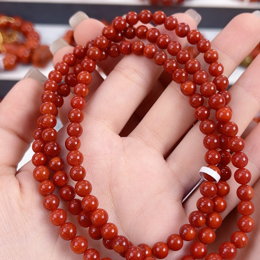 南红玛瑙未镶嵌瓦西锦红5mm多圈
