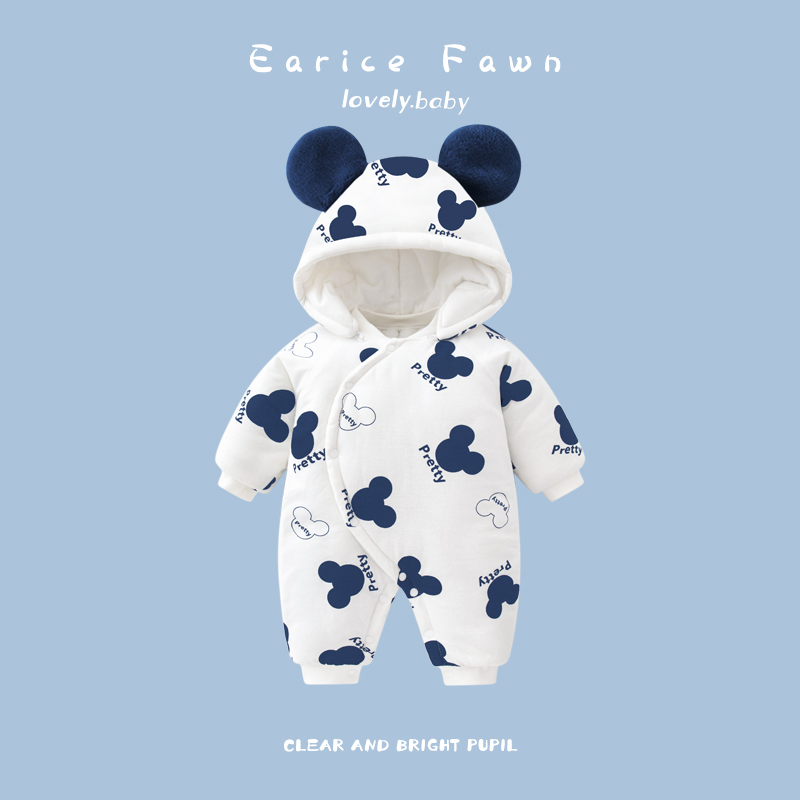 宝宝棉服冬季婴儿衣服连体衣新生儿加厚哈衣棉衣外出服套装冬装