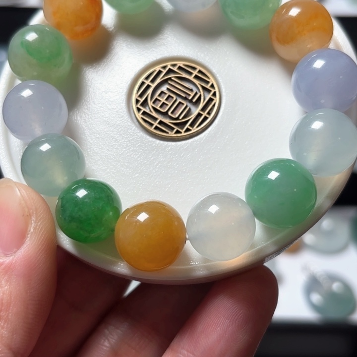 翡翠手链未镶嵌天然缅甸A货翡翠手串卡13+