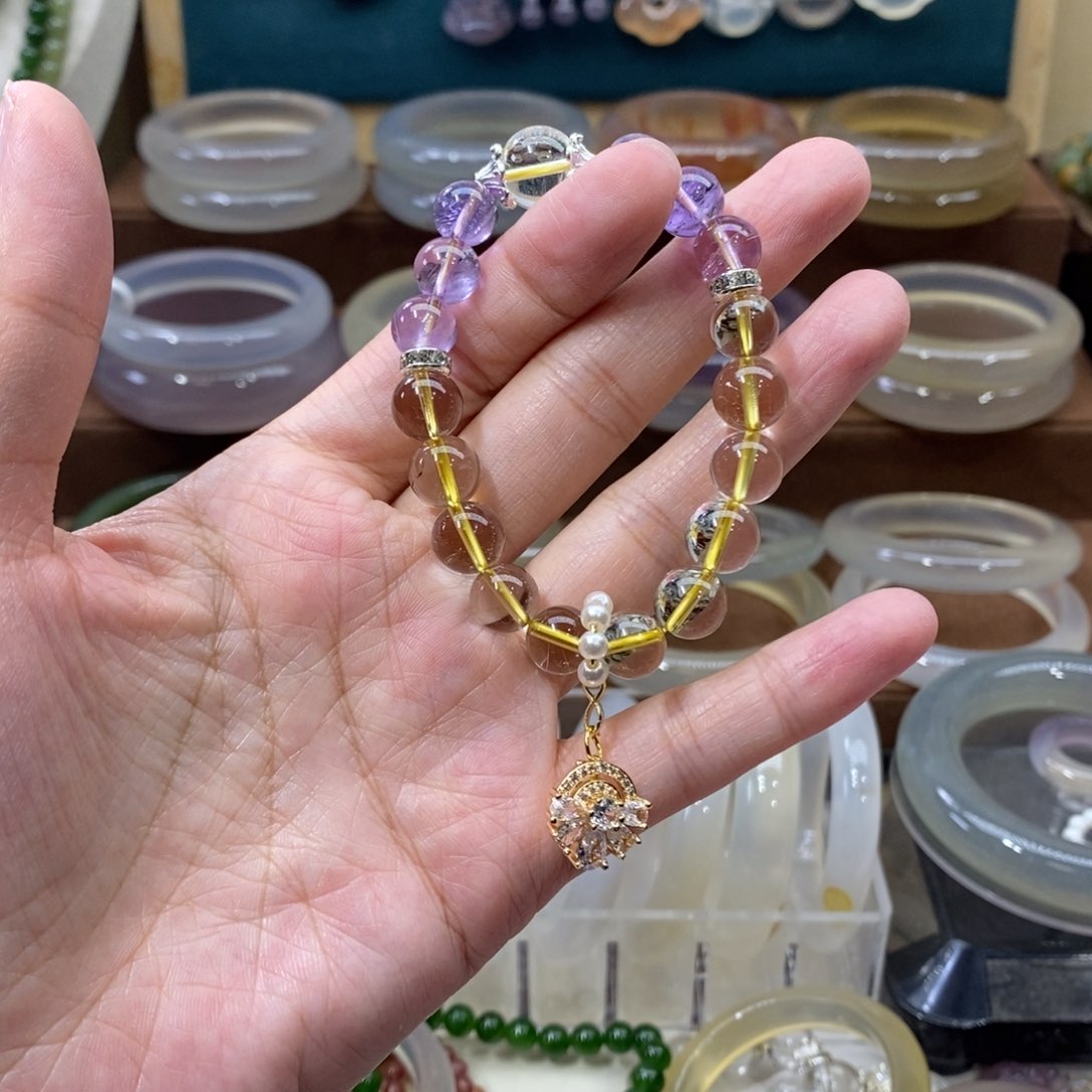 手绳未镶嵌水晶黄紫水晶双拼手链