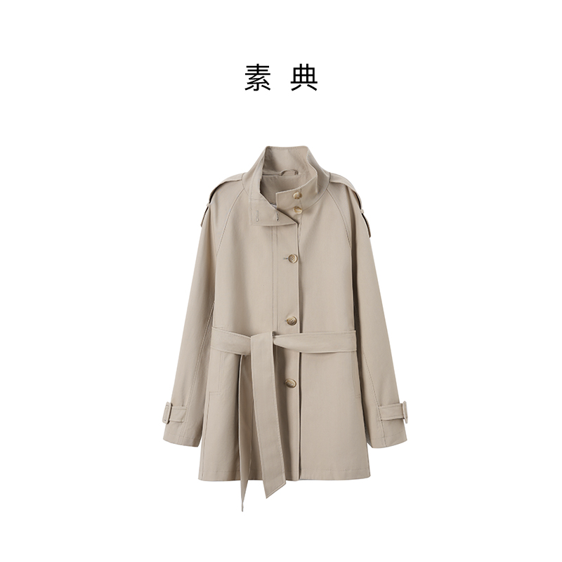 素典【枫叶时日】秋季短款立领百搭风衣时髦卡其色5395