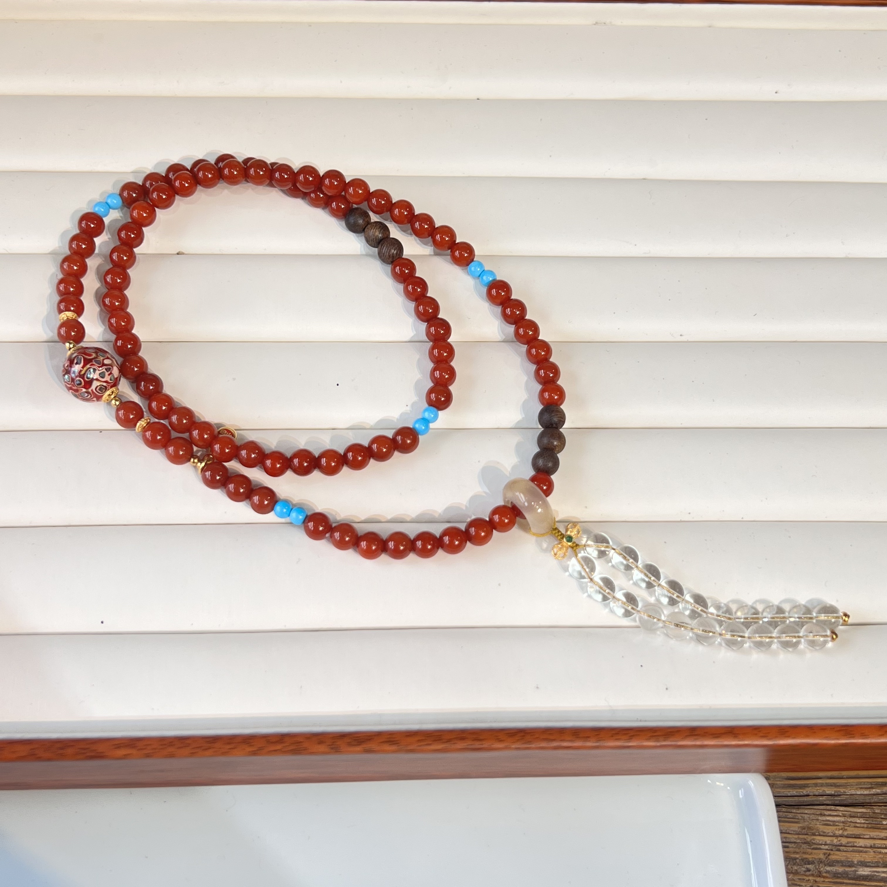 非金属木质手链 多圈达拉干中国红大漆项链吊坠