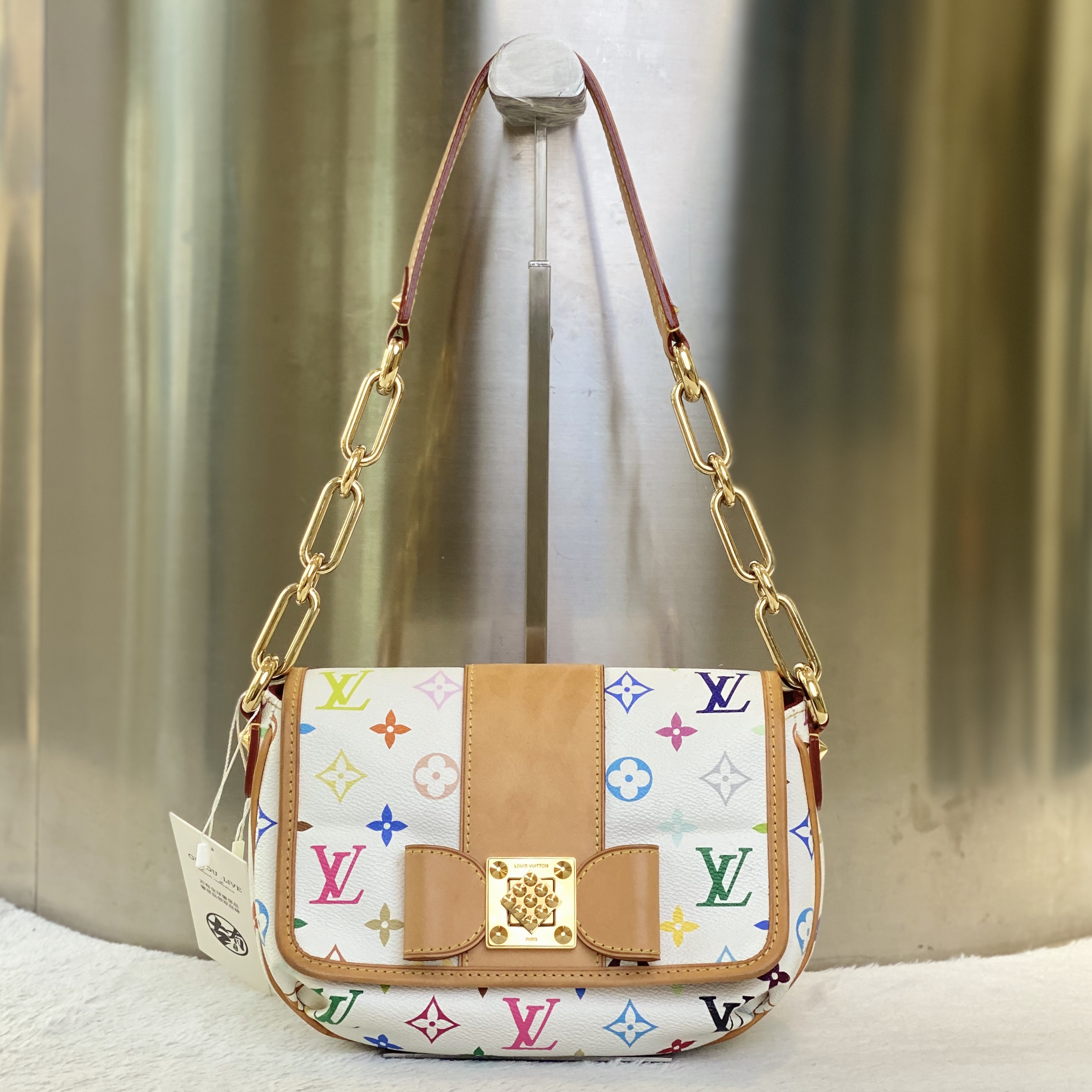 99新 LouisVuitton/路易威登 爱马98新LV白三彩蝴蝶结单肩包2044