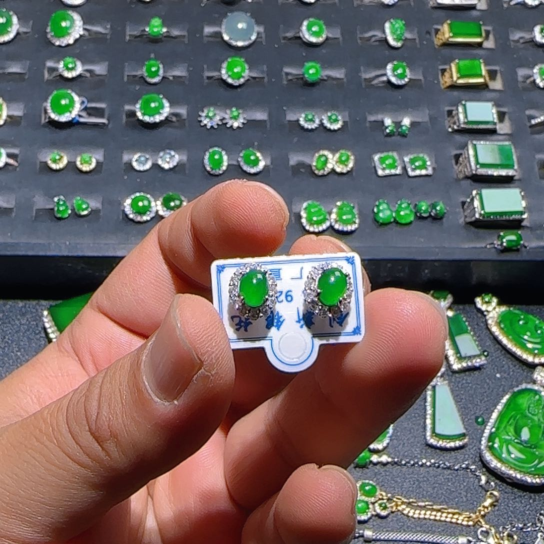 翡翠银S925镶嵌耳饰