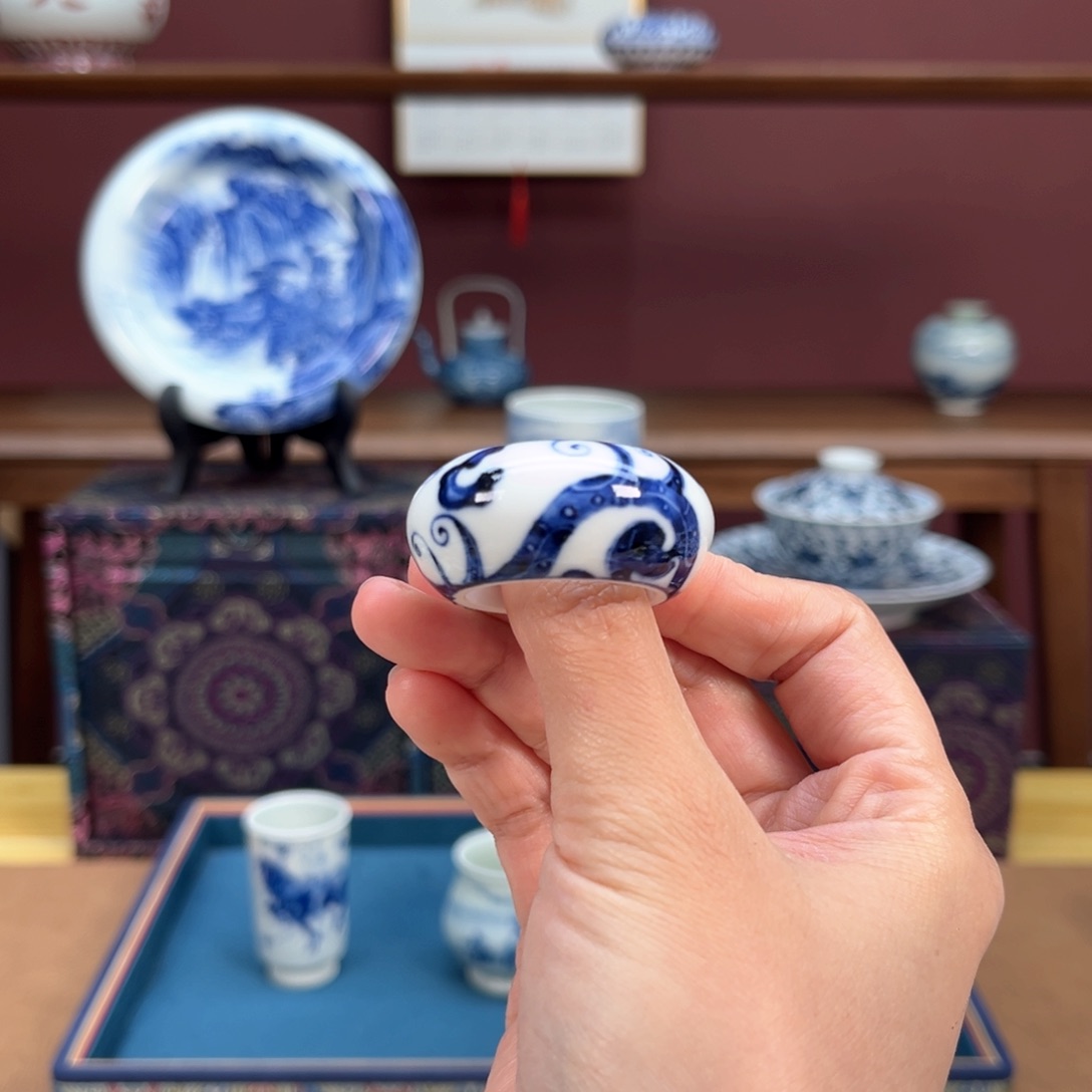 青花龙纹扳指明永宣青花