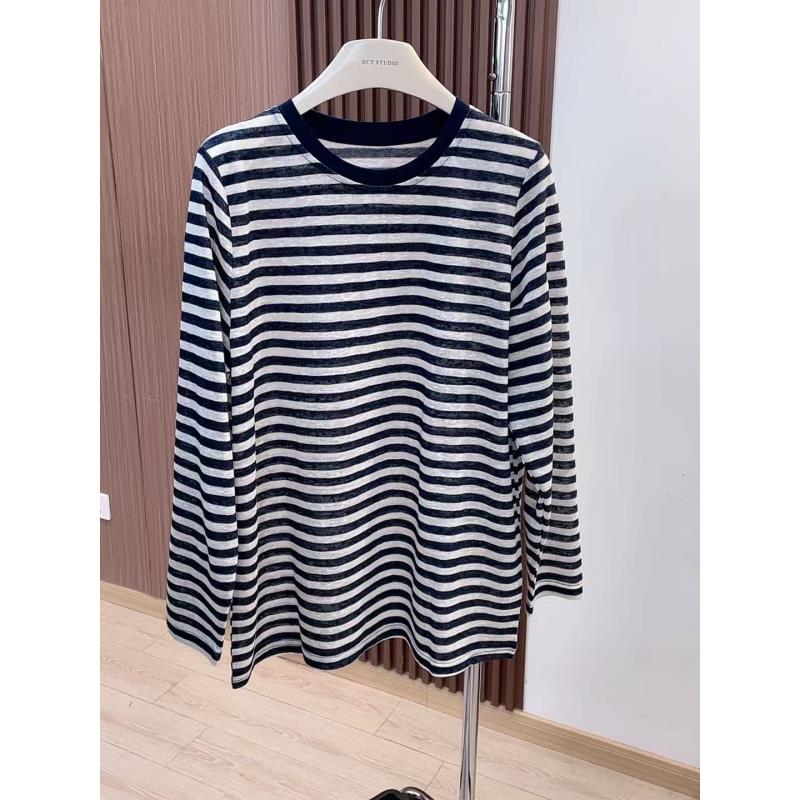 针织衫-81781条纹圆领长袖内搭