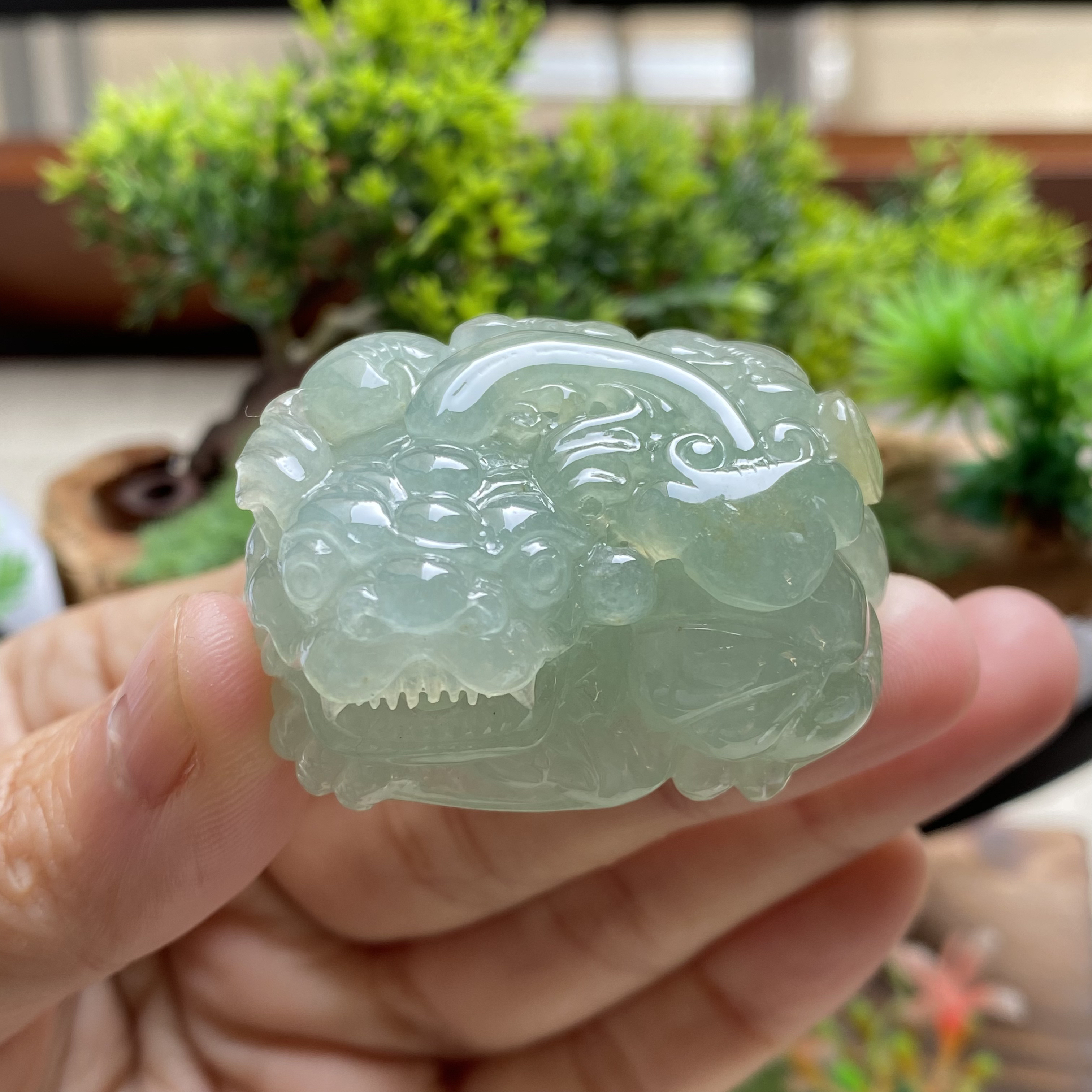 自然光拍摄天然翡翠A货满黄带绿口含珠招财霸王貔貅吊坠