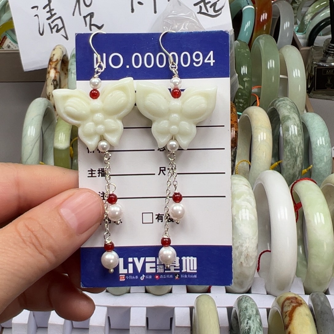 蛇纹石玉银S925镶嵌耳坠