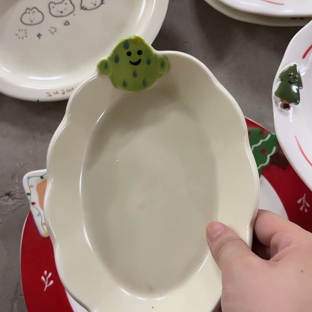 搪瓷微瑕仙人掌小食盘一个