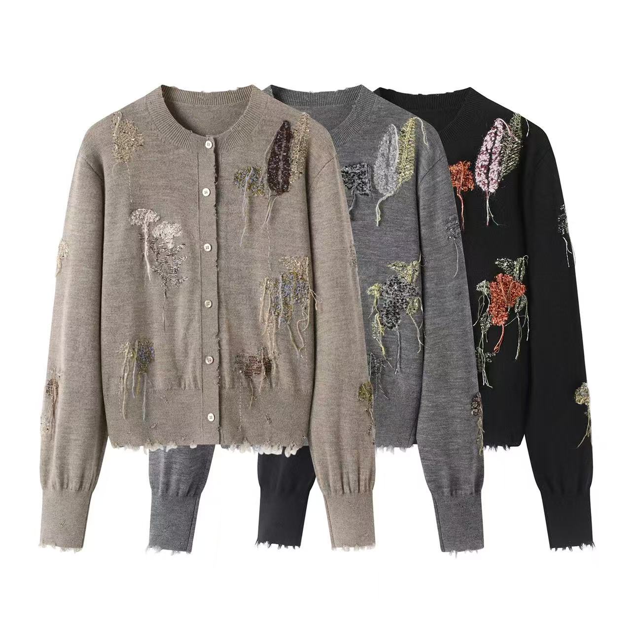 【将军工厂店】2025秋冬新款时尚百搭刺绣提花针织衫开衫女.DM072