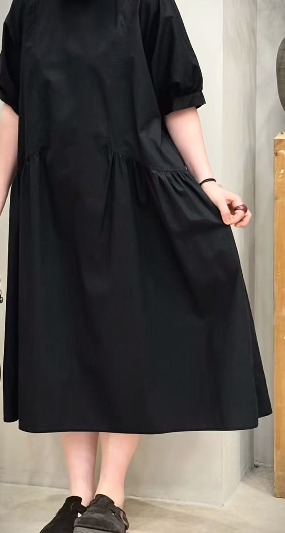 韩国正品不支持退换/夏天/褶皱冷淡风茶歇连衣裙/0530/17