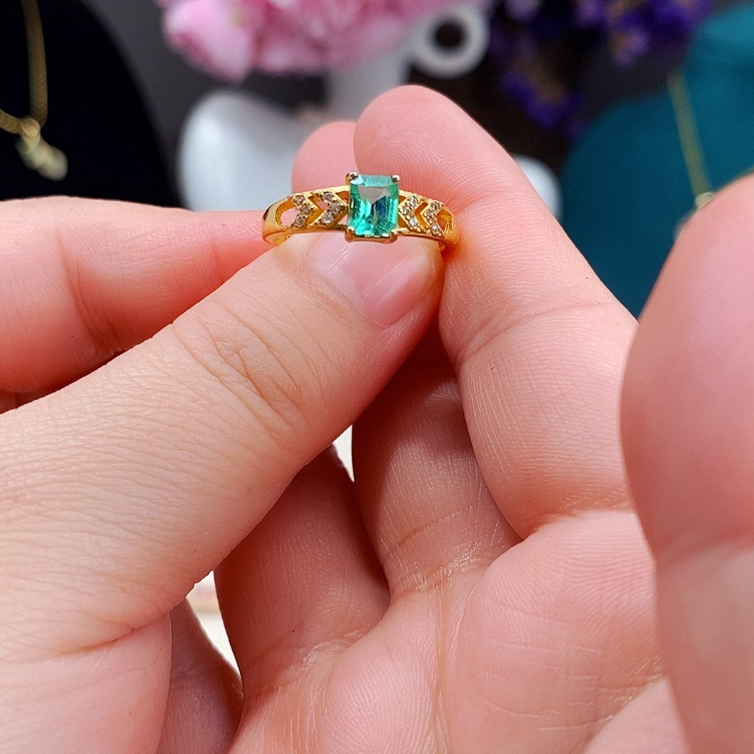 祖母绿戒指银S925镶嵌