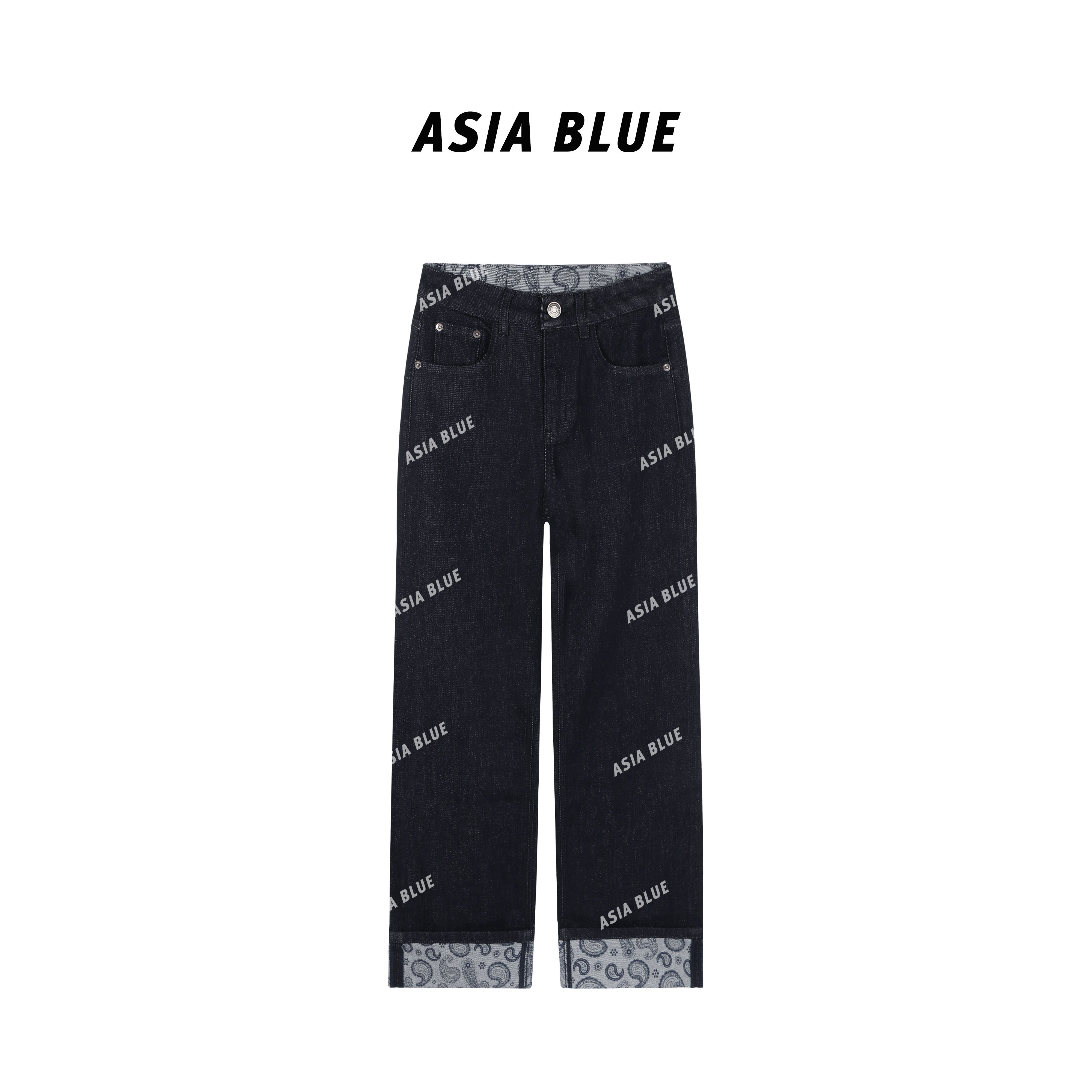 【ASIA BLUE】· 画影 ·秋季四面弹复古翻边腰果花直筒牛仔裤YW60006