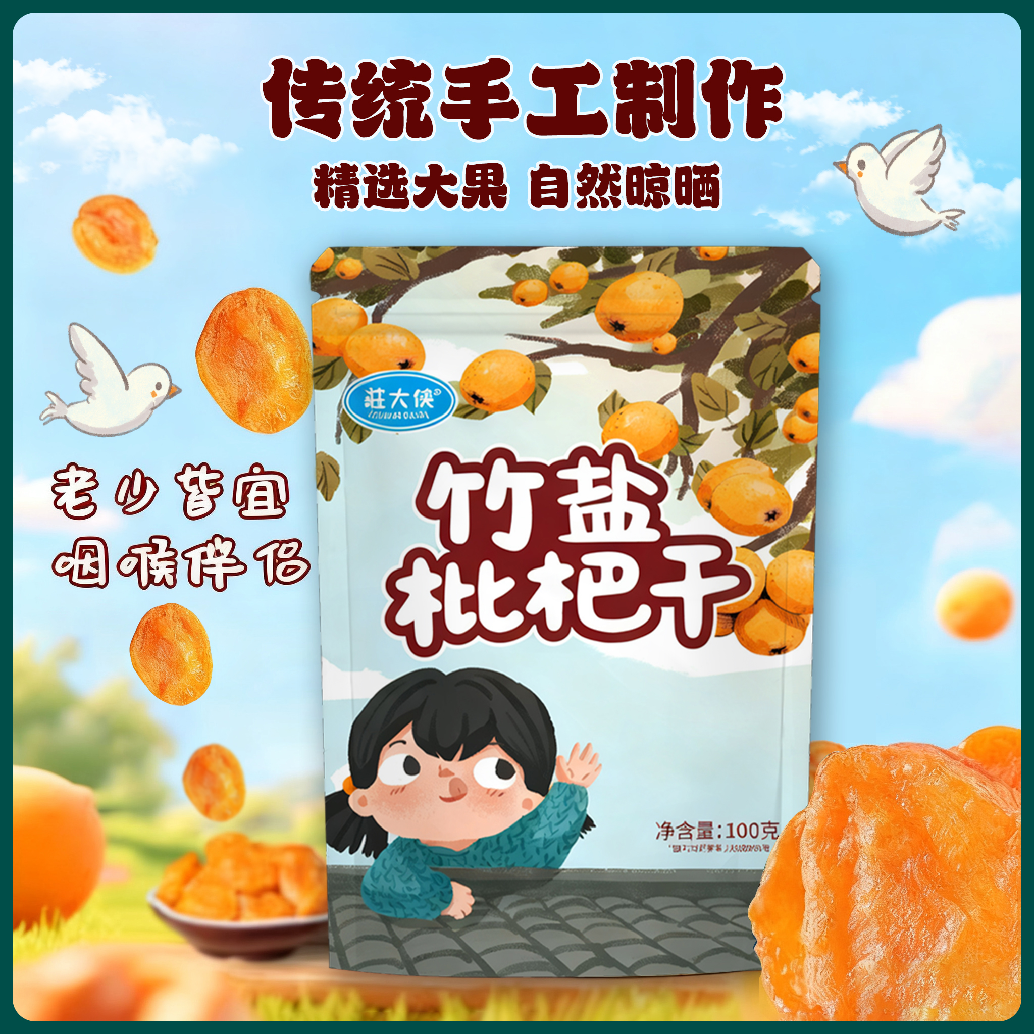 荘大侠精选大果竹盐枇杷干原味无核果脯蜜饯果零食甘草