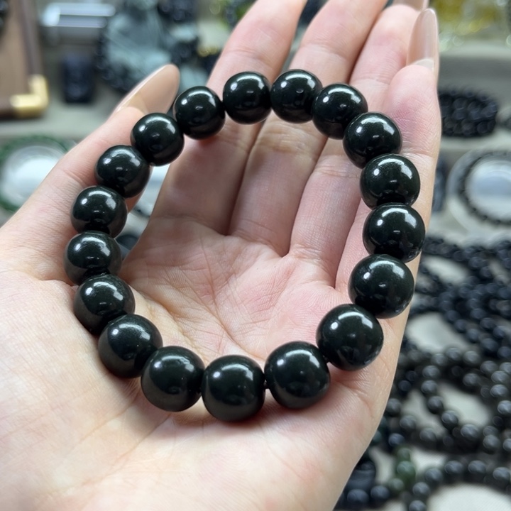 和田玉未镶嵌手链塔青12老型