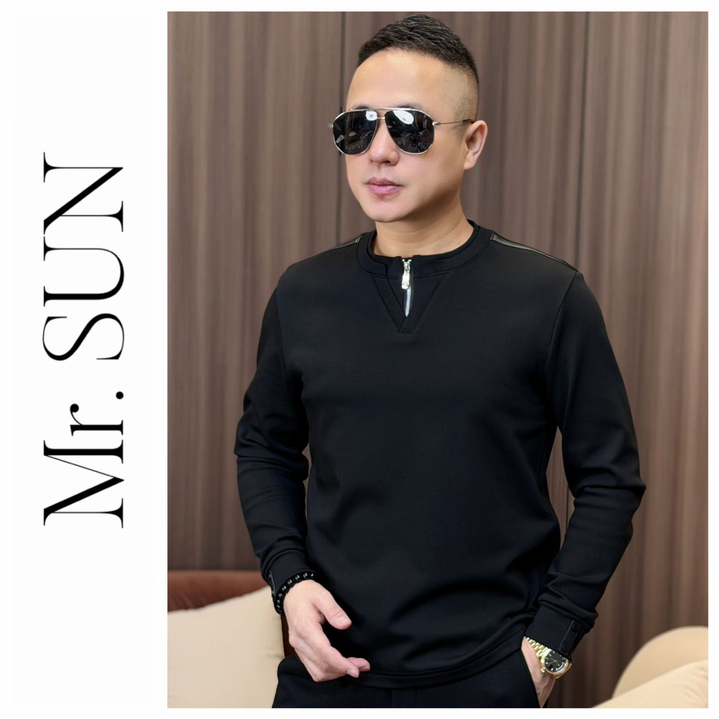 孙先生男装｜冬季磨毛长袖 T恤双领拉链长袖打底衫79161