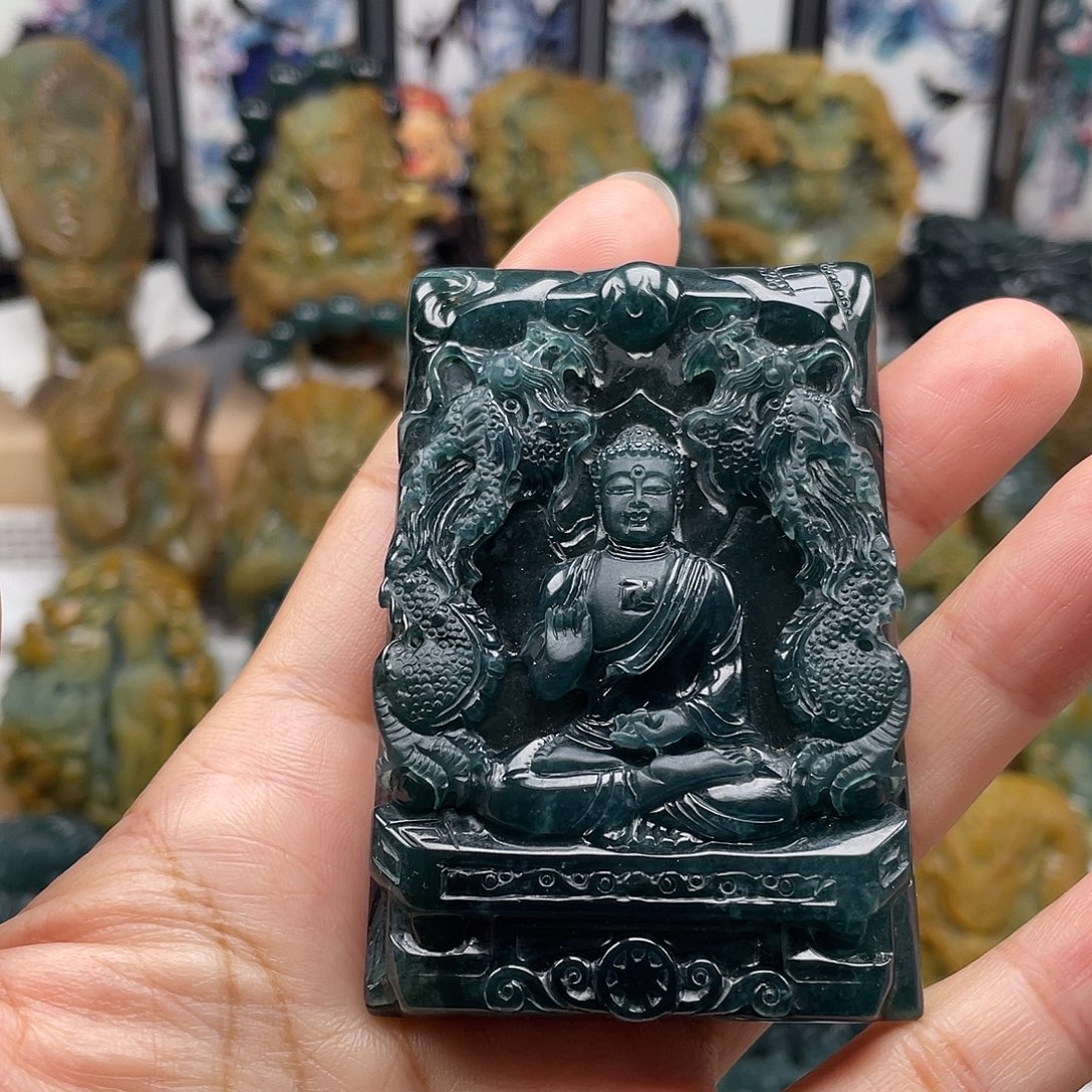 @***朋翡翠未镶嵌颈饰天然翡翠a货双龙阿咪