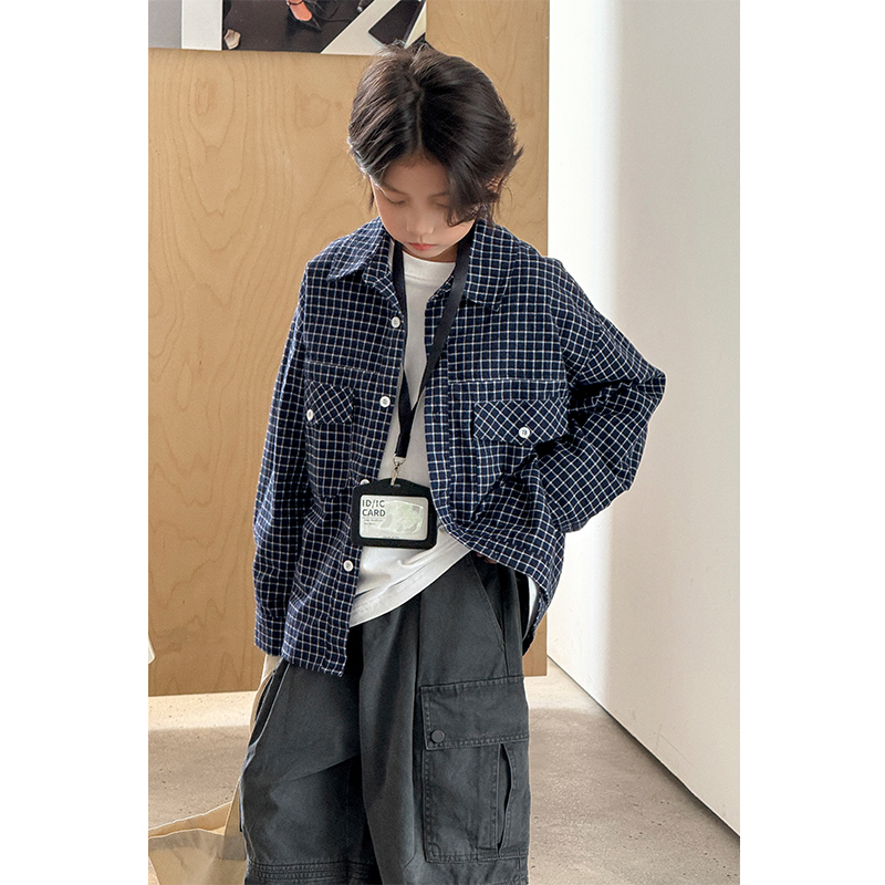  【现货】童装男童衬衫外套2025新款儿童秋冬款长袖格子中大童衬衣