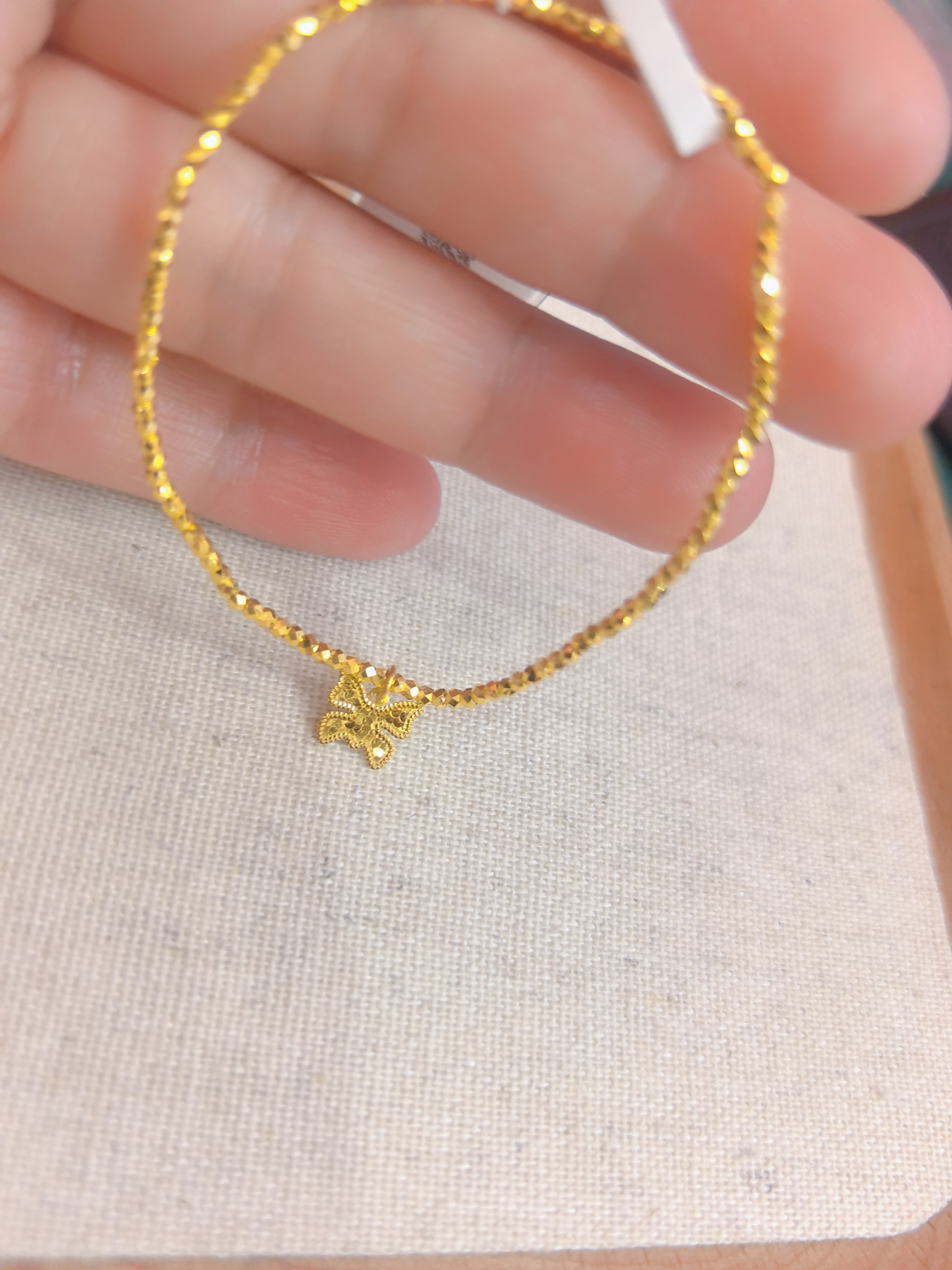 足金999碎冰冰蝴蝶蹦迪珠手串手链5G黄金手链精致百搭黄金手串