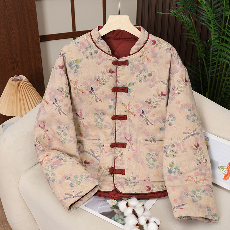 【100%棉）棉花阔版慵懒风冬季新中式小立领盘扣国风加厚棉花袄