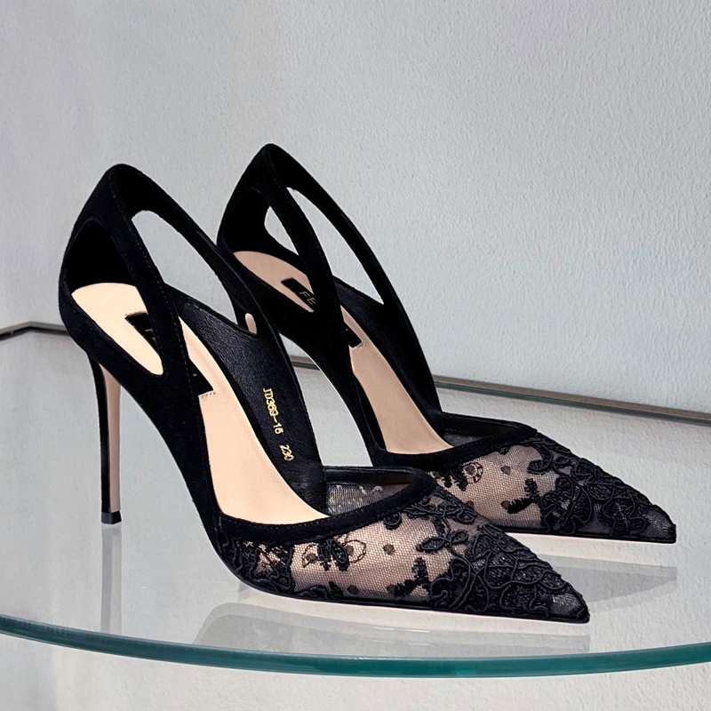 【现货】黑色高跟鞋2025春秋新款镂空尖头细跟气质百搭单鞋女7605