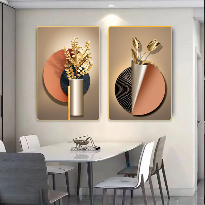 L026餐厅装饰画现代墙壁画餐桌挂画背景墙简约饭厅北欧轻奢两联画