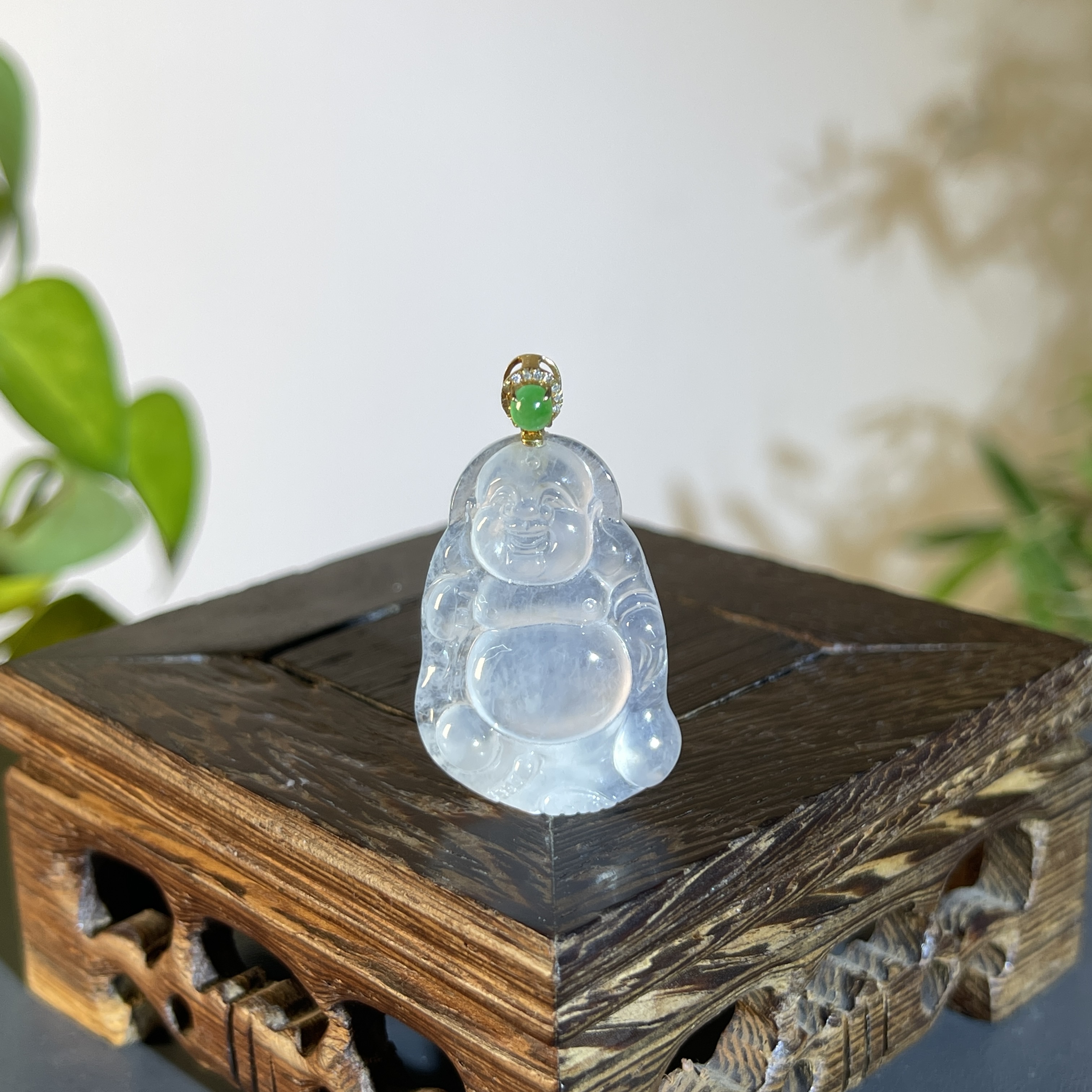 JTB14-208 天然缅甸A货翡翠 18K钻扣大肚佛