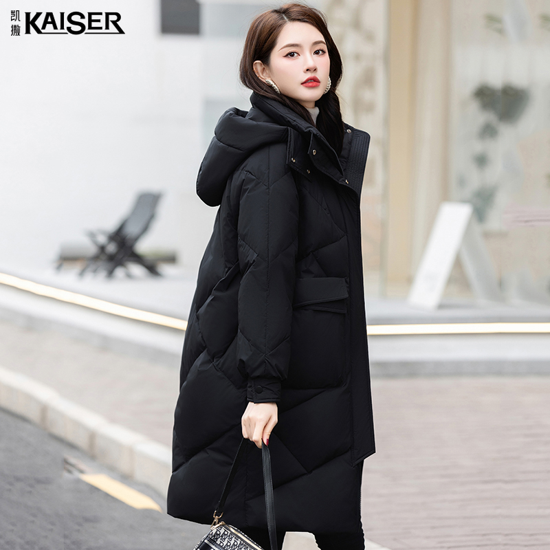 KAISER/凯撒90白鸭绒中长款羽绒服过膝外套女加厚保暖显瘦真羽绒