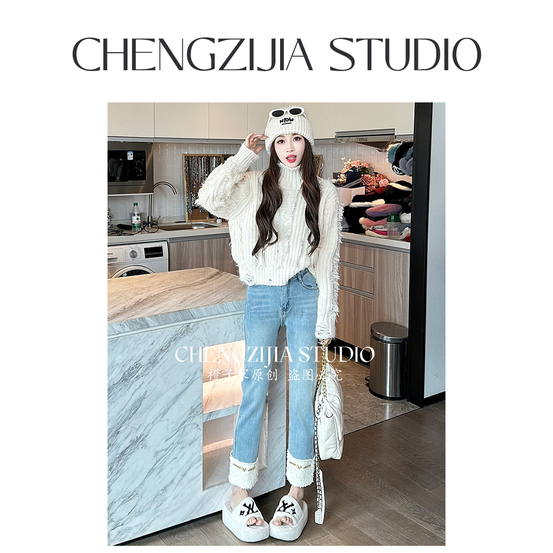 【裴诗婷】橙子·studio 【彩虹碎钻】MY0312流苏高领毛衣08