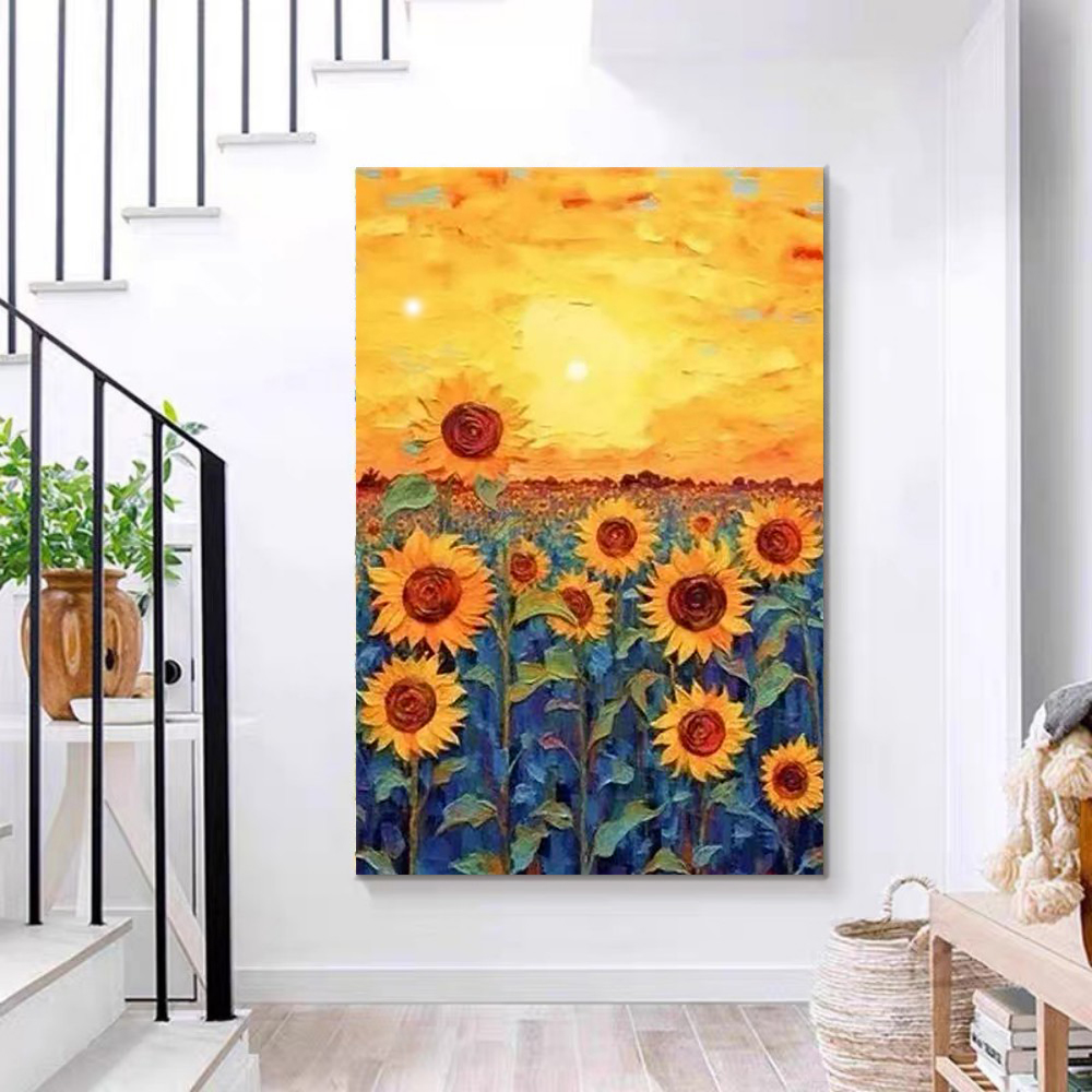 YHHP/一号画铺纯手绘油画梵高向日葵日出花海客厅玄关装饰画