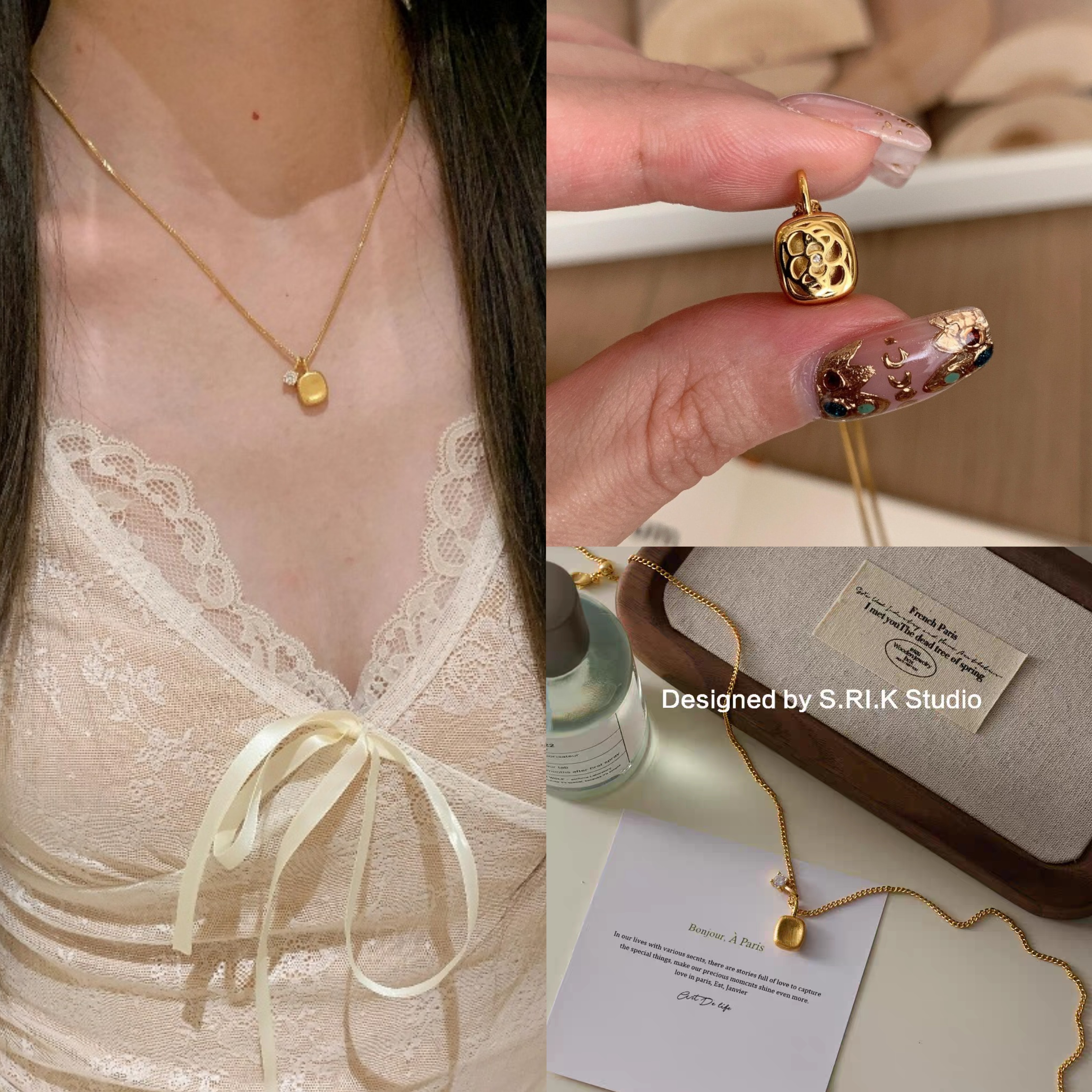 铜合金项链 十里间【拉丝方糖】简约气质亮晶晶镂空百搭项链