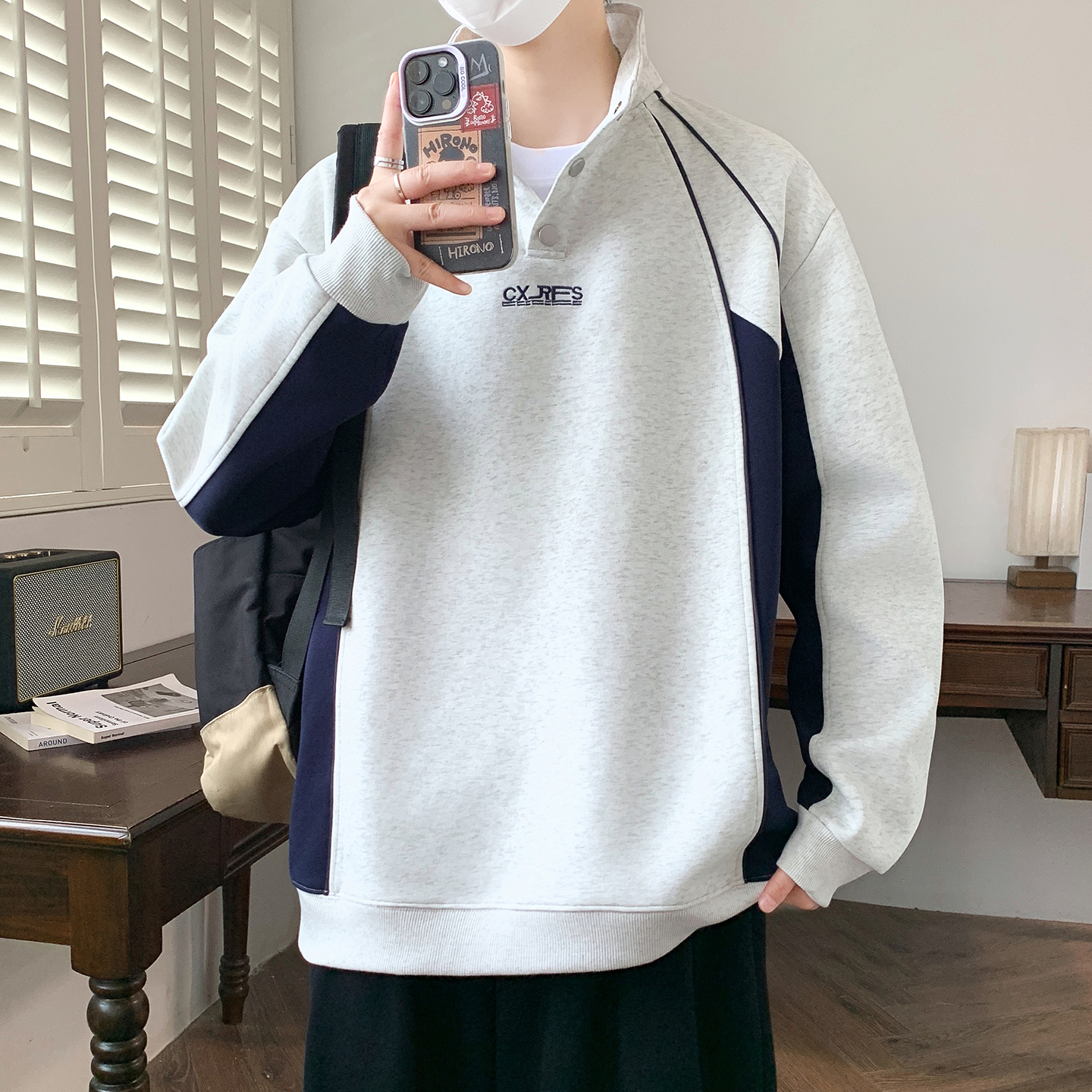 青少年春秋季新款印花休闲男高中生宽松版卫衣ins风宽松长袖卫衣