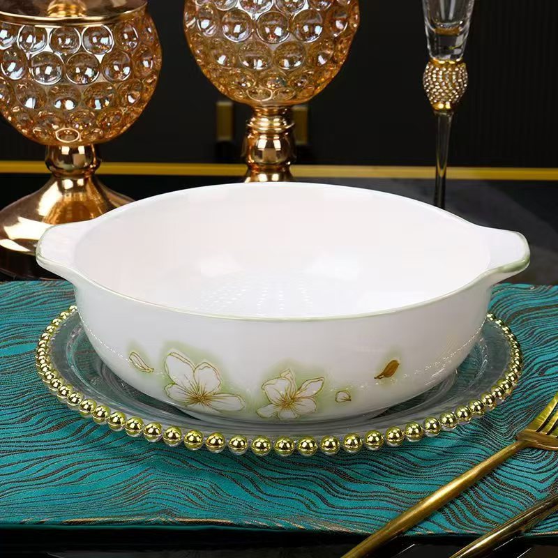 10.5英寸黄金叶双耳碗一个+1大勺 破损联系补发