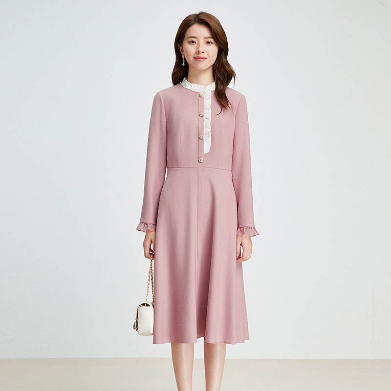 珂莱蒂尔法式复古气质浪漫玫瑰系穿搭修身A字连衣裙KF11262U4