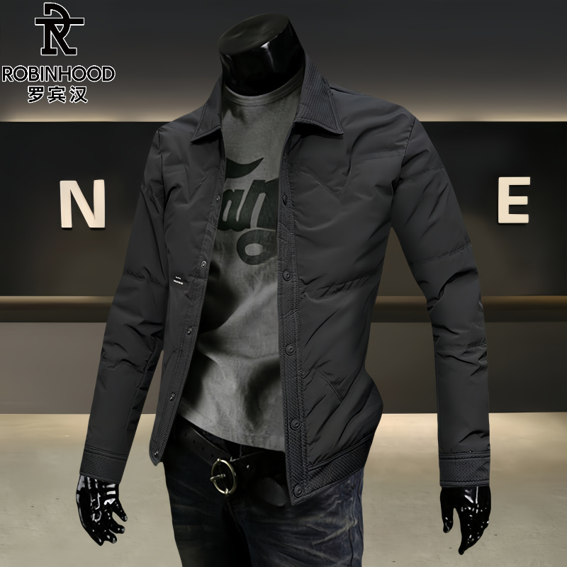罗宾汉/ROBINHOOD男士棉服冬季新款休闲轻薄夹克保暖翻领外套男