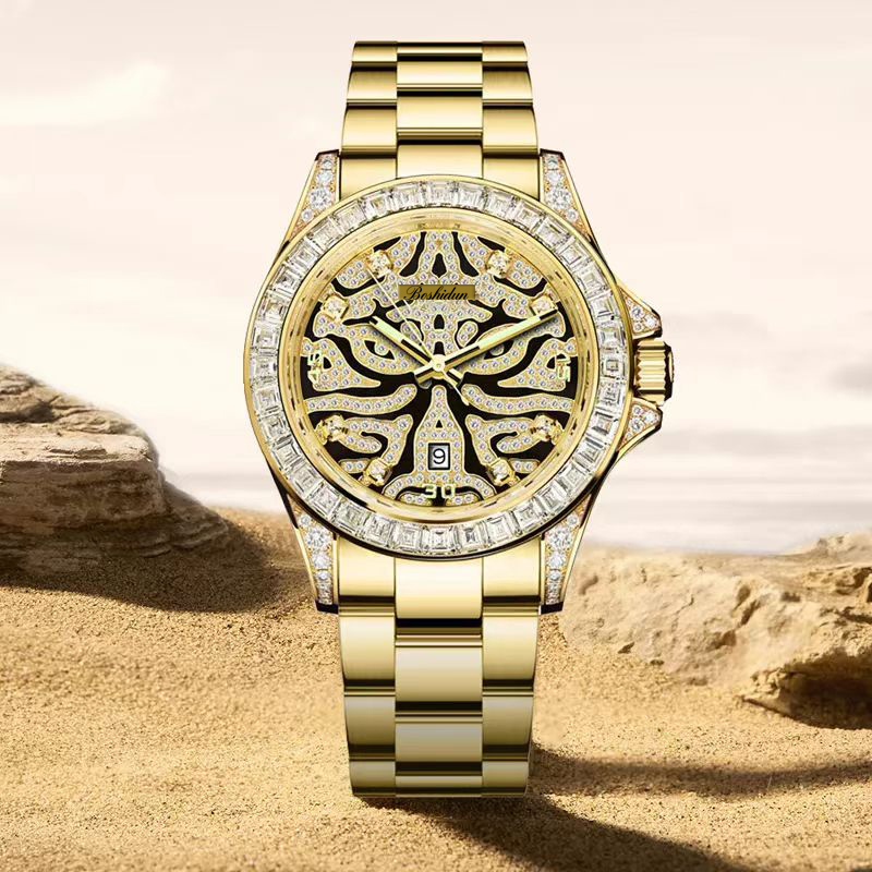 商务霸气豪镶满钻金虎迪系列夜光防水男表9123专属