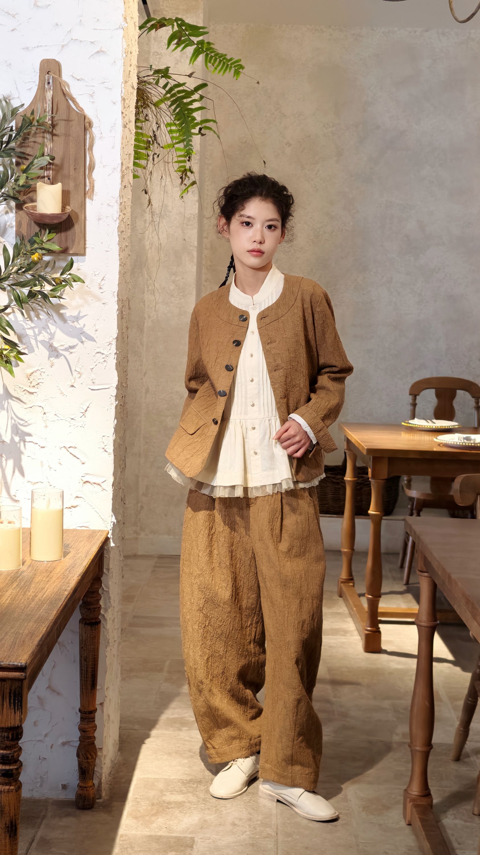 文艺复古百搭毛棉提花造型休闲裤宽松显瘦哈伦裤P176431