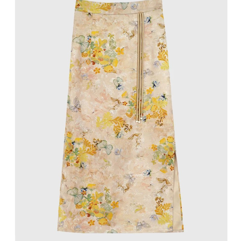 丝缎印花半身裙女夏季薄款高腰显瘦包臀裙小个子缎面半裙a字裙