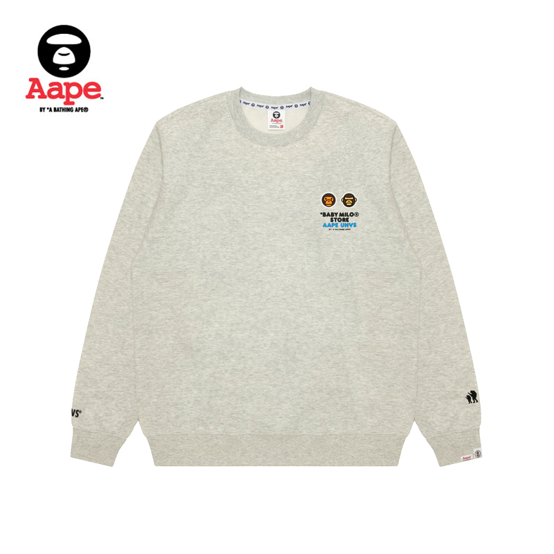 Aape联名BABY MILO STORE男装徽章标卡通印花圆领加绒卫衣9795XAP